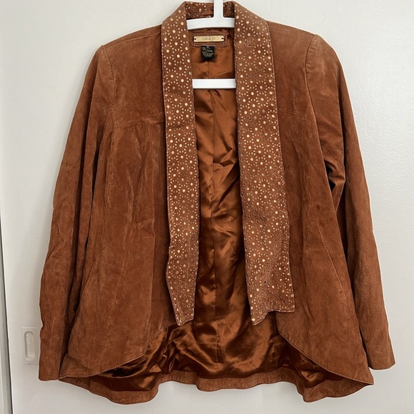 IMAN Genuine Suede Camel Brown Jacket Size S - Picture 3 of 4